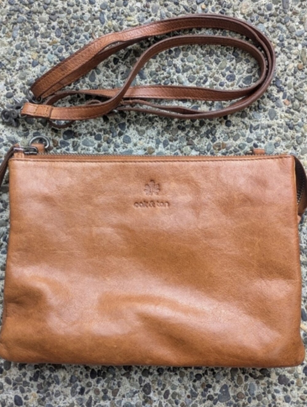 Cognac Leather Crossbody Clutch with Detachable Strap